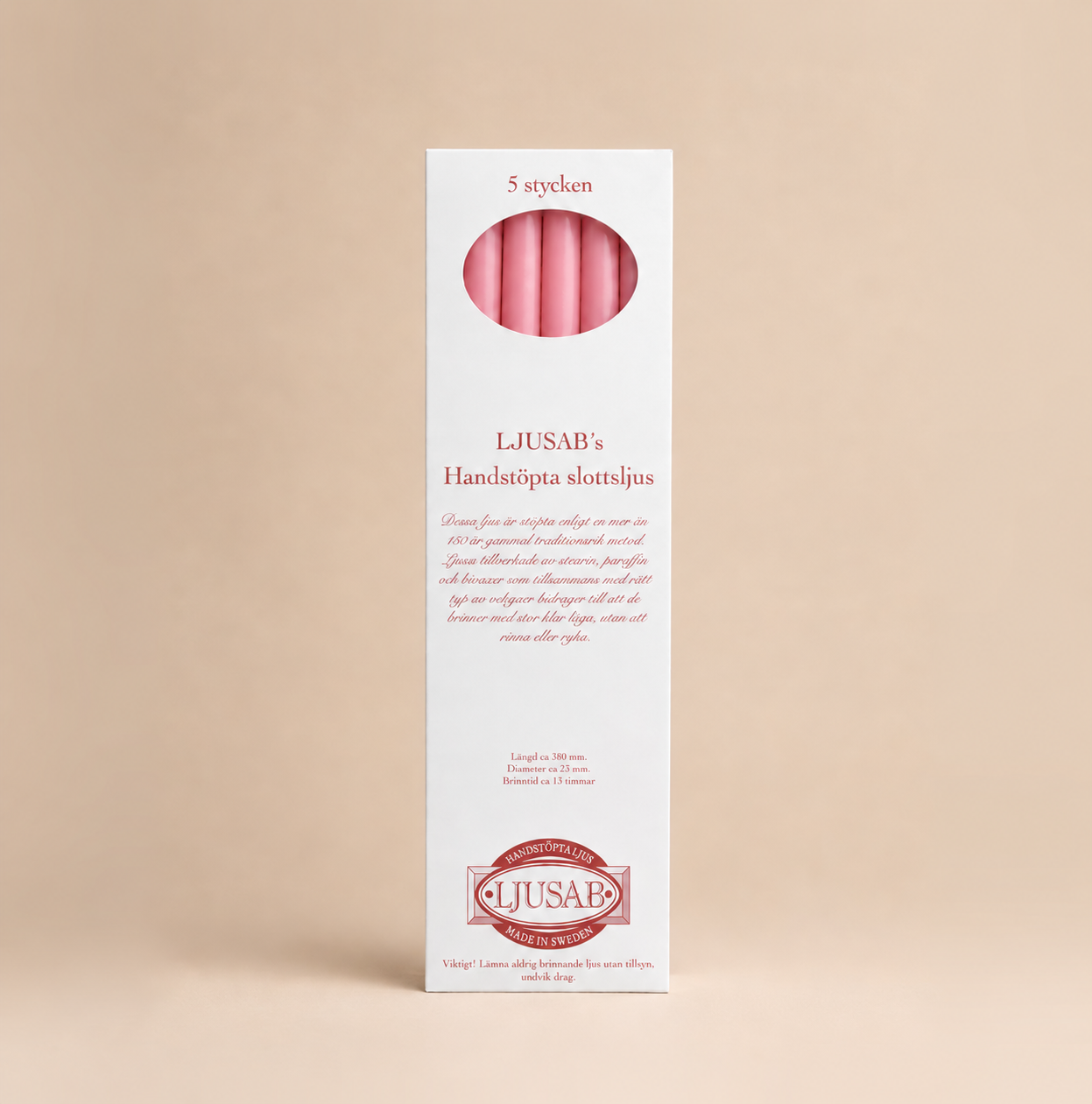 Rosa slottljus – 5-pack – handstöpt ljus från LjusService
