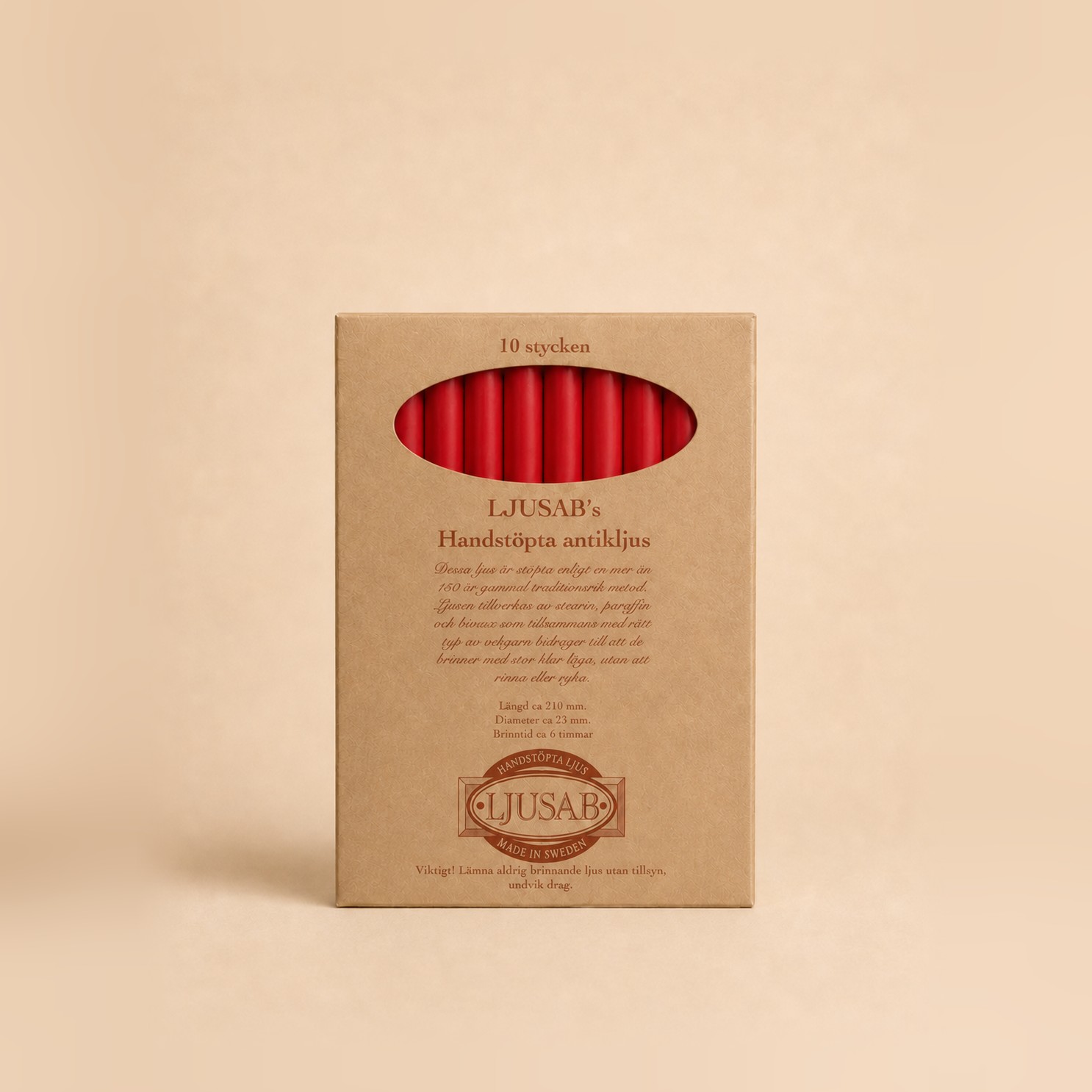 Antikljus 21 cm – 10-pack, röd (bild 1 av 3)