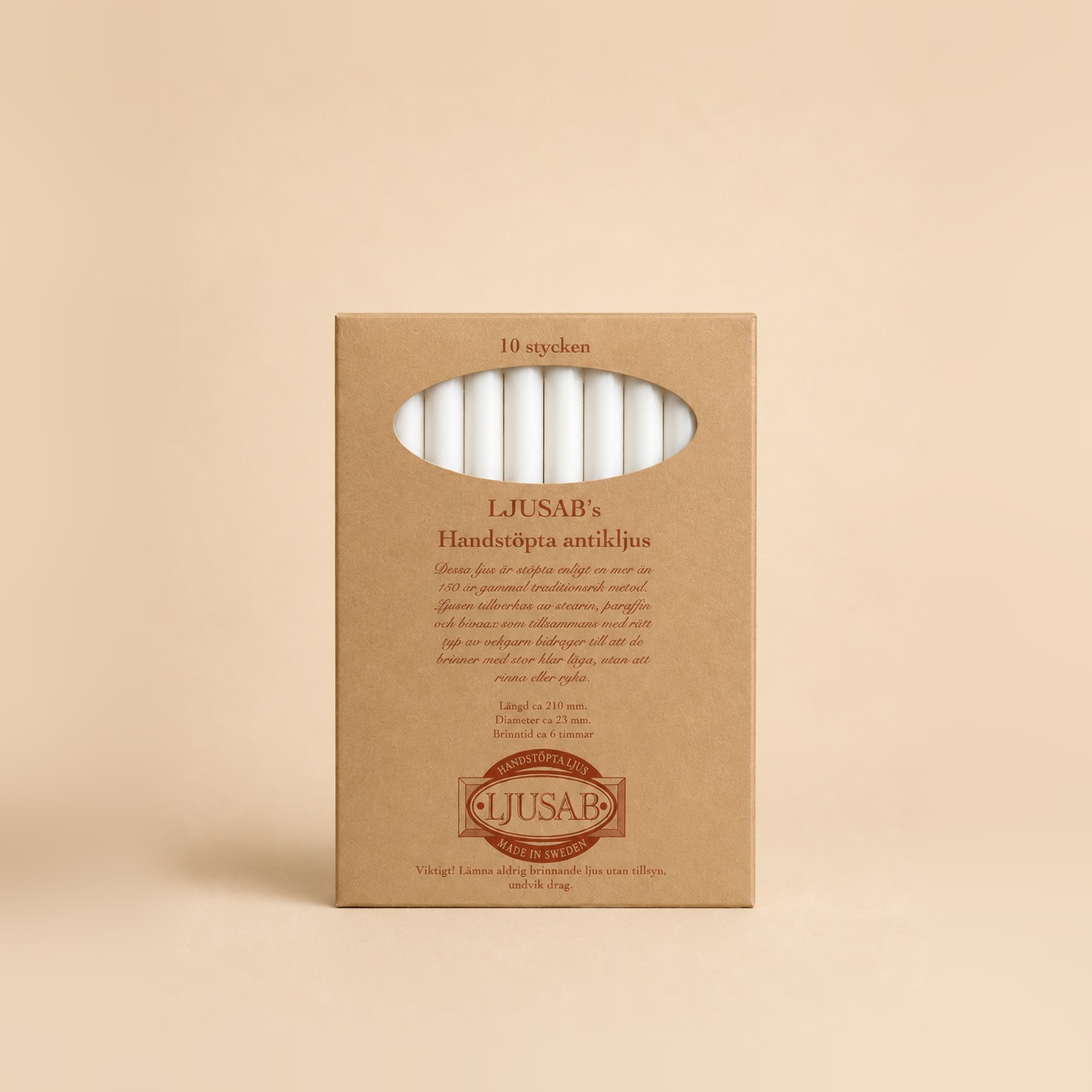 Antikljus 21 cm – 10-pack, vit (bild 1 av 3)