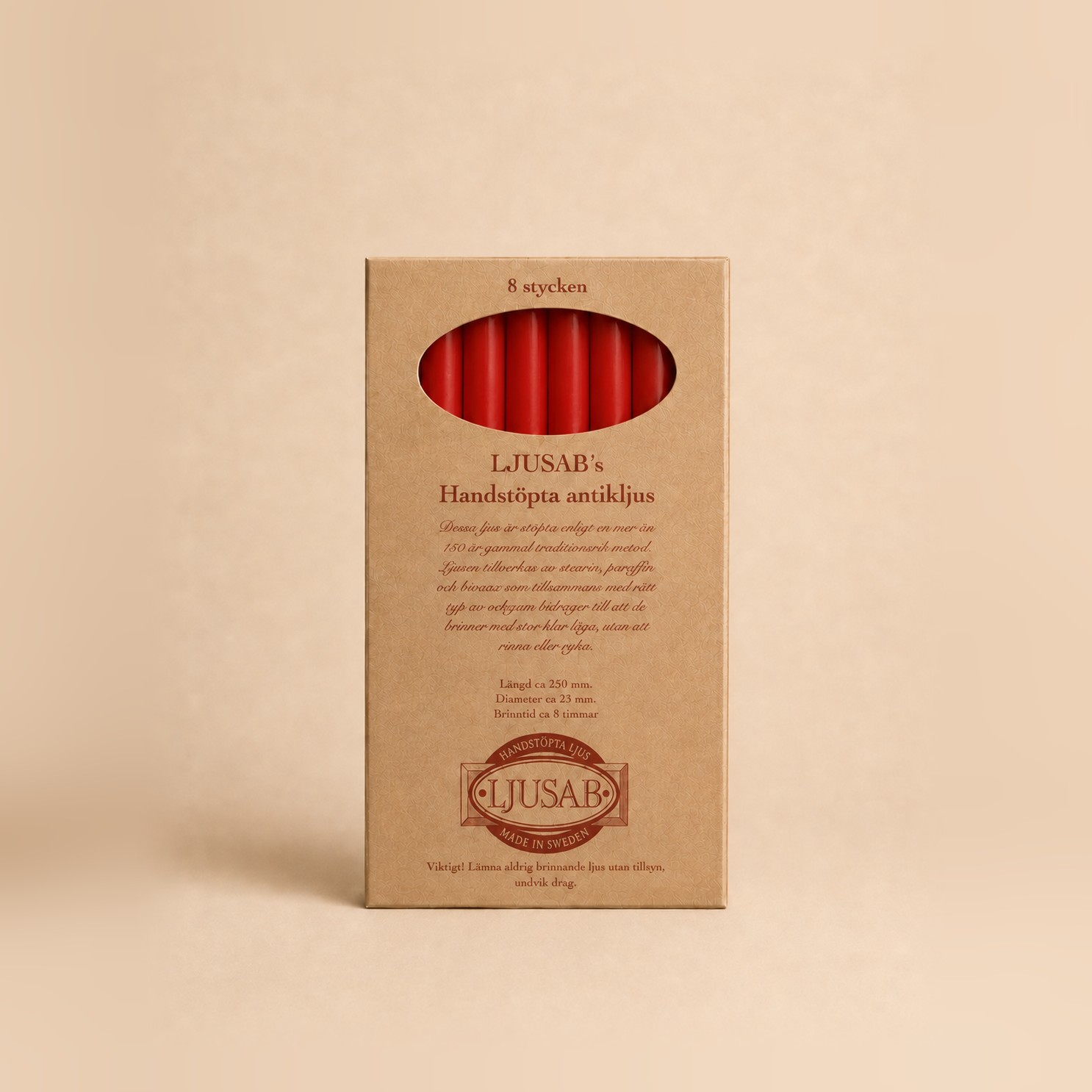 Antikljus 25 cm – 8-pack, röd (bild 1 av 3)