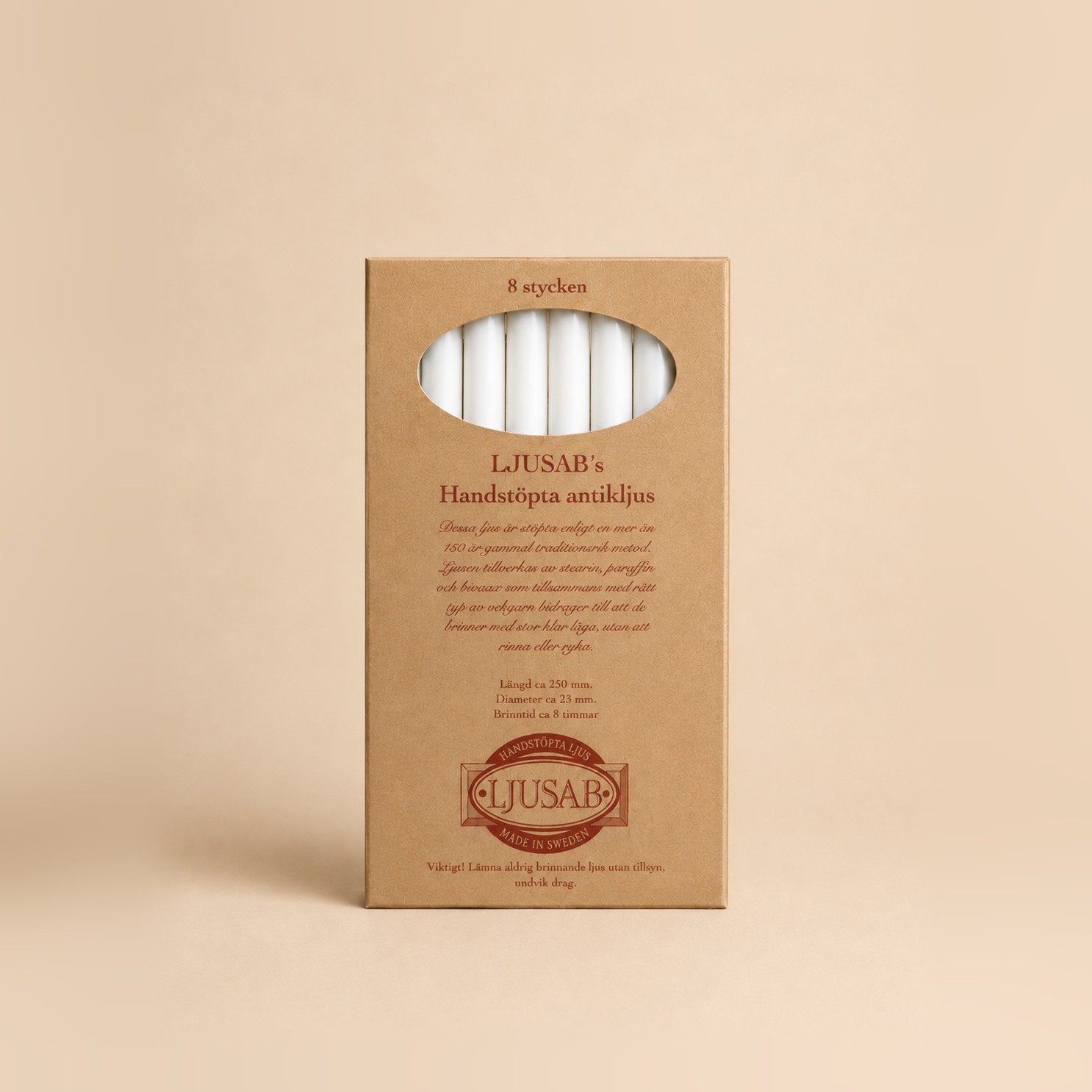 Antikljus 25 cm – 8-pack, vit (bild 1 av 3)