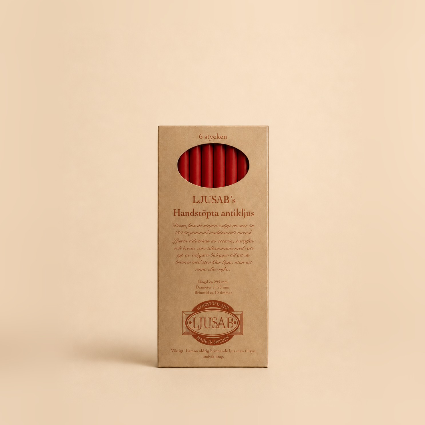 Antikljus 30 cm – 6-pack, röd (bild 1 av 3)
