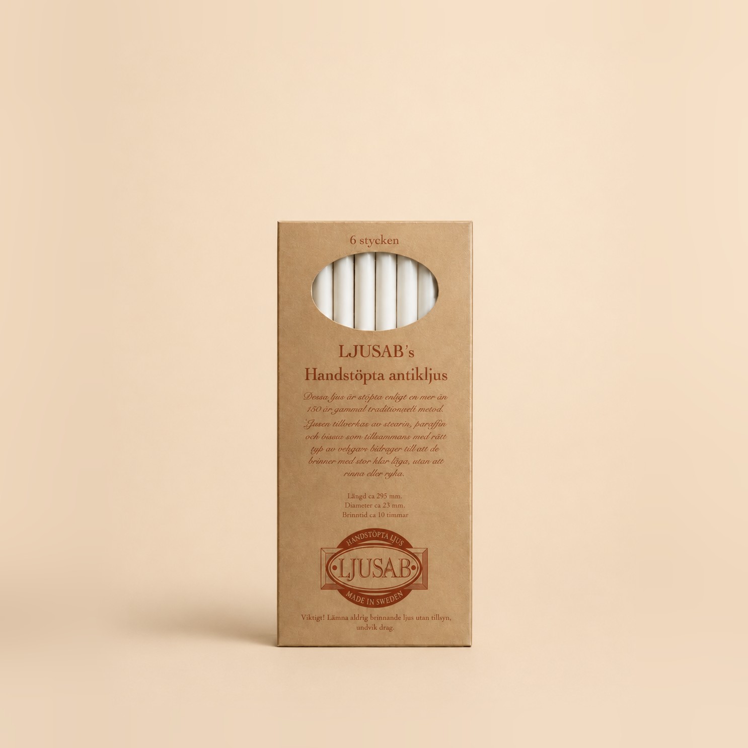 Antikljus 30 cm – 6-pack, vit (bild 1 av 3)