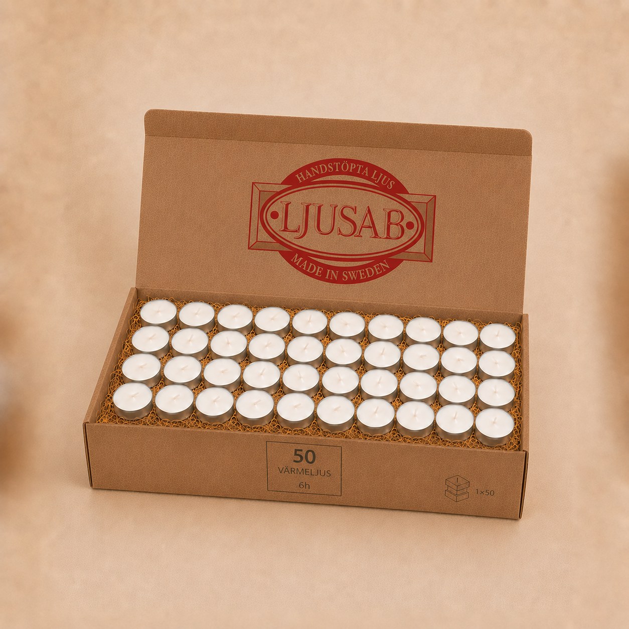 Värmeljus 6 h – 50-pack